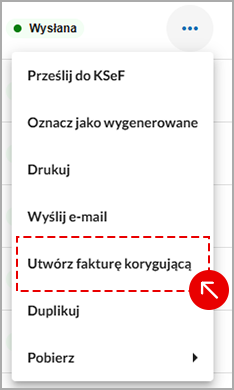 Ekran z tabelą wystawionych faktur
